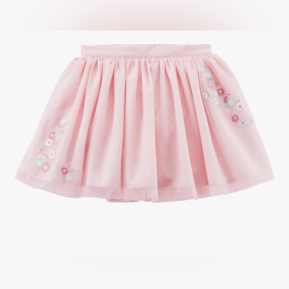 Girls Carter’s Pink Tulle Tutu Skirt With Embroidered Flowers. Size 6/6X